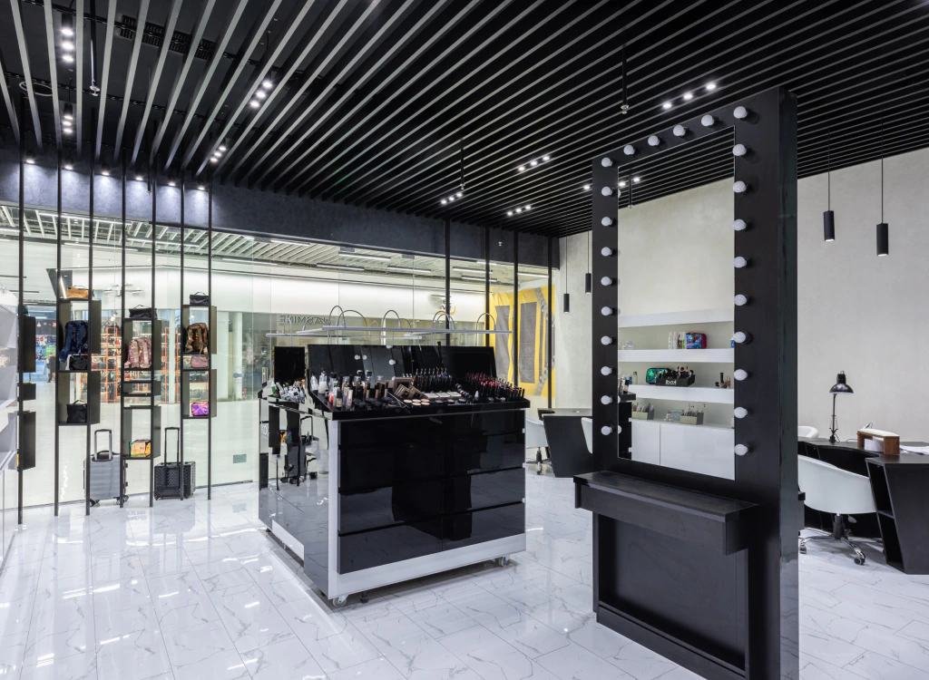 newly installed lightings at the office electric installation in a retail store